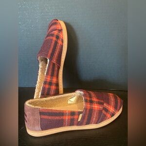 Toms Red and Black Plaid Slip-Ons. Womens size 7